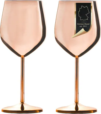 Image de Intirilife 2x Verres à Vin en Acier Inoxydable Brillant Or Rose - 21 x 9 cm - 400 ml - Verre à Vin Robuste incassable Set Cadeau Calice