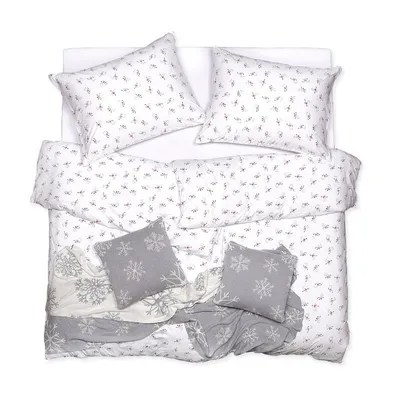 Produktbild von SCANquilt povlečení JERSEY sněhuláci bíločervená 100% dlouhovlákná česaná bavlna 140 x 200/70 x 90 cm
