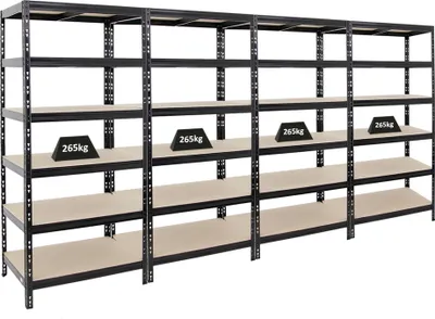 Produktbild von Mega Deal | 4x Schwerlastregal Giant Tiger | HxBxT 200x90x60 cm |  Fachlast 265kg | 6-Ebenen | Schwarz