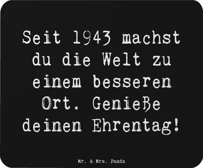 Produktbild von Mr. & Mrs. Panda Mousepad Spruch 1943 Geburtstag - Schwarz - Geschenk, Erinnerungen, besondere Geschenke, Alles gut zum, Geburtstagsgeschenk, Happy Birthday, pc, Mauspad
