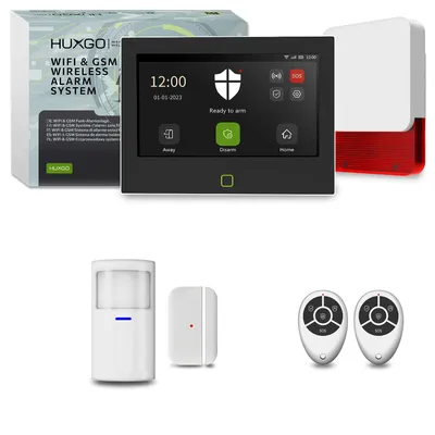 Image de Système d'alarme HUXGO Wi-Fi GSM 4G HXA700 avec sirène, 1 détecteur PIR et 1 contact de porte
