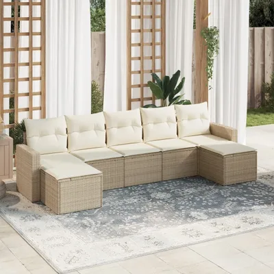 Immagine prodotto di Maison Exclusive - Set da giardino 7 pezzi con cuscini Beige Poly Rattan