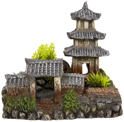 Imagen del producto de Adornos acuáticos Nobby "TEMPLO ASIÁTICO" con plantas, 18,5 x 14,2 x 17 cm