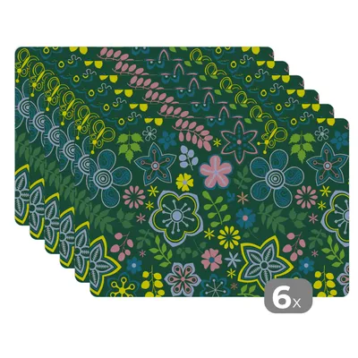 Obrázok produktu pre MuchoWow® Podložky Sada 6 podložiek Umývateľné podložky 30x45x0.3cm Listy - vzory - kvety Podložka pod stôl Nekĺzavá a odolná voči teplu