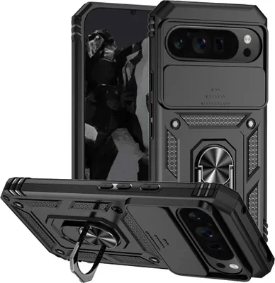 Produktbild von Google Pixel 10 Pro XL Hülle - Coverup Armor Ring Ständer Back Cover mit Kamera Schutz - Schwarz