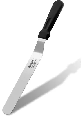 Zdjęcie produktu dla Szpachelka do lukru, kątowa, 25 cm, ostrze ze stali nierdzewnej, grubsza, przeznaczona do dekorowania ciast i wypieków