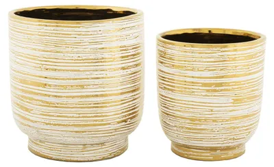Image de Duo de cache-pots Melody en céramique dorée et blanche