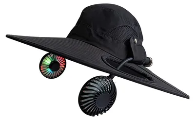 Produktbild von Sonnenhut mit Doppelventilator (2-in-1) – Kühlkappe mit USB-aufladbaren, abnehmbaren Ventilatoren, im Dunkeln leuchtenden Flügeln, einstellbarer Geschwindigkeit und breiter Krempe