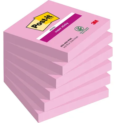 Obrázek produktu pro Post-it 654-6SS-PNK Post-it samolepicí bločky Super Sticky Notes, 76 x 76 mm, růžová barva