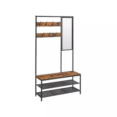 Produktbild von In And OutdoorMatch Garderobenständer Industrial Alysson - Mit Schuhregal und Spiegel - Wandgarderobe - Industrial - Mit Regal - Hutablage - 35x98x180cm