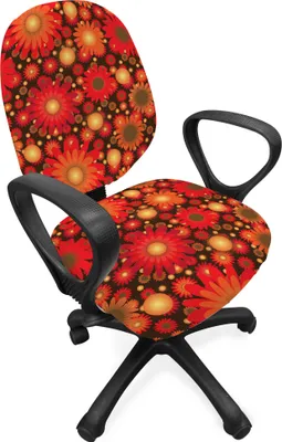 Produktbild von ABAKUHAUS Blumen Bürostuhl Schonbezug, Vivid Botanical Gerbera Kunst, dekorative Schutzhülle aus Stretchgewebe, Dark Green Vermilion