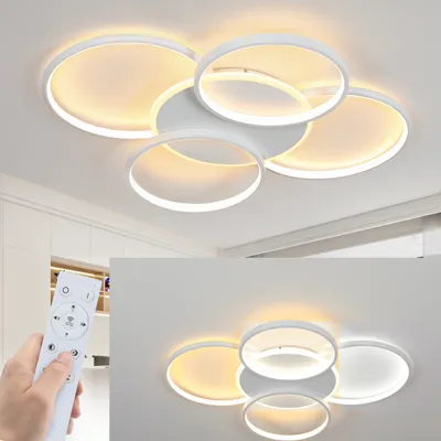 Zdjęcie produktu dla ZMH Lampa sufitowa LED Lampa sufitowa do salonu Ściemnialna 70W z pilotem 5-pierścieniowa biała lampa do sypialni Nowoczesne akrylowe oświetlenie sufitowe do biura