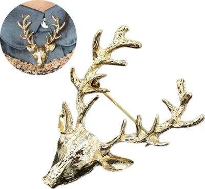 Produktbild von Mode Uni Hirschkopf Geweih Brosche Pin Schal Revers Schmuck Weihnachtsgeschenk