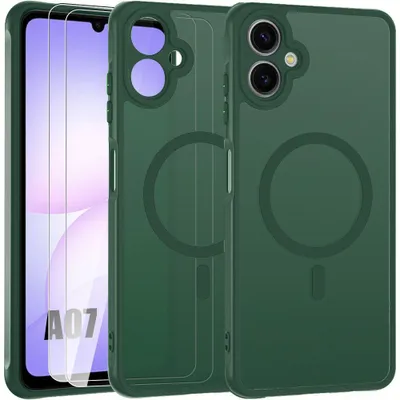 Image de Coque + 2 Verres Trempés pour Samsung Galaxy A07, avec Anneau Magnétique et Protection Caméra - Vert Nuit
