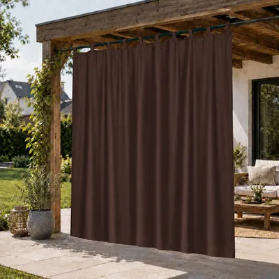 Produktbild von Outdoor Vorhang Extra Breite, Wasserdicht Blickdicht Sonnenschutz Gardinen mit Klettschlaufen für Terrasse Garten Pavillon, Braun, B254xH213cm