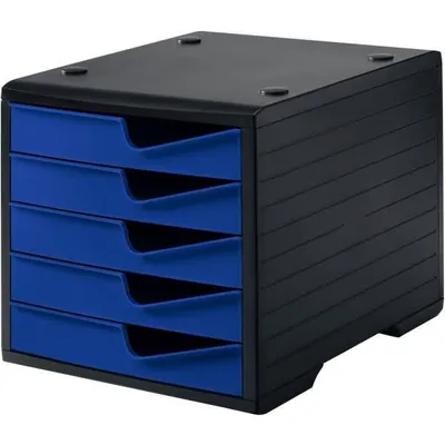 Produktbild von Ablagebox 5 Schubl.schwarz/blau Polystyrol H255xB270xT340mm
