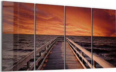 Produktbild von DEQORI Glasbild Echtglas 4x30x60 cm 'Steg ins Abendrot' Wandbilder XXL groß