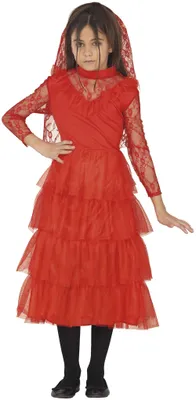 Rotes Kinderkostüm (5-6 J.) mit Kleid & Schleier für Halloween