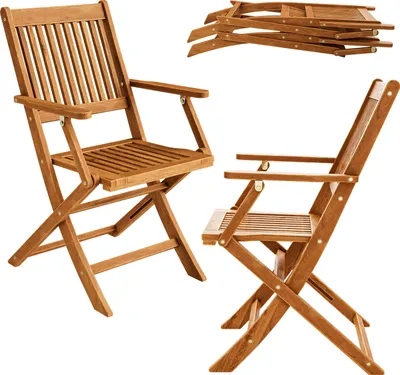 Image de Set de 2 chaises de jardin pliantes "Sydney" bois d'acacia certifié FSC salon de jardin accoudoirs pliable chaise de table de jardin balcon terrasse