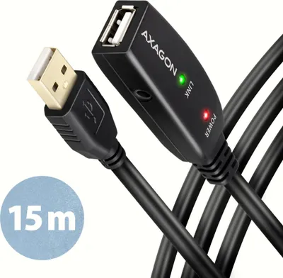 Zdjęcie produktu dla Axagon ADR-215 USB 2.0 A-M -> A-F active extension/repeater cable 15m - Kabel - Digital/Daten, 15 m, USB A, USB A, USB 2.0, 0,48 Gbit/s, Czarny