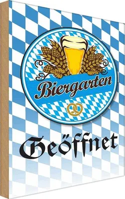 Produktbild von vianmo Holzschild 30x20 cm Biergarten Bier Brezel Bayern Essen Trinken