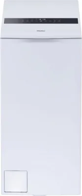 A white top-loading washing machine is shown from the front against a white background.