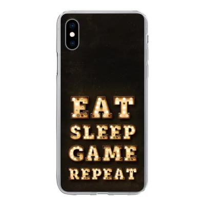 Produktbild von MuchoWow® Handyhülle Schutzhülle Hülle für iPhone Xs Spiele - Spiele - Zitate - Sprichwörter - Eat sleep game repeat Silikon Softcase Handy Hülle - Handytasche