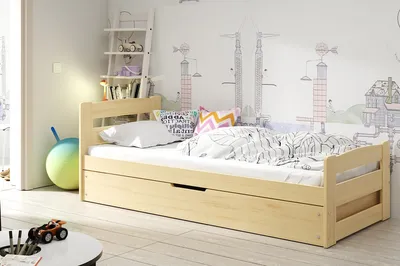 Image de Lit enfant avec rangement et matelas 90x200 LYDIE - pin
