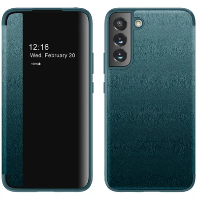 Obrázek produktu pro Pouzdro pro Samsung Galaxy S22 5G tenkéPolyuretankožené klopové pouzdro s okénkem pro zobrazení zelené