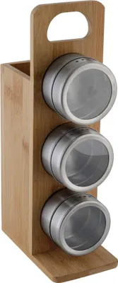 Produktbild von axentia Gewürzständer aus Bambus, Gewürz-Organizer mit 3 Dosen, 13 x 27,5 x 8 cm