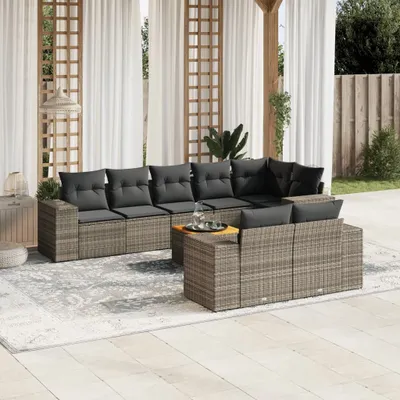 Produktbild von Design 9-tlg. Garten-Sofagarnitur mit Kissen Grau Poly Rattan, Gartenmöbel-Sets 2024 Neu