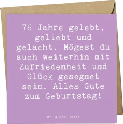 Produktbild von Mr. & Mrs. Panda Grußkarte Spruch 76. Geburtstag - Lavendeltraum - Geschenk, Klappkarte, 76 Jahre, anlasskarte, handgefertigte Geschenke, Happy Birthday, liebevolle