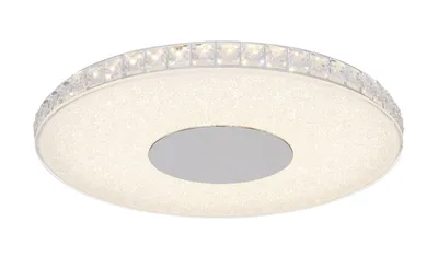 Produktbild von Globo Lighting Deckenleuchte Metall silber metallic, Glas opal, Kunststoffkristalle klar, ø: 400mm, H: 40mm, inkl. LED 24W 230V, 3620lm Source, 1600lm Output, 4000K