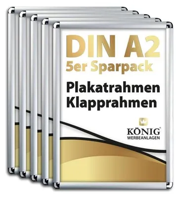 Produktbild von 5 Dreifke® Plakatrahmen DIN A2 | 25mm Alu Profil, eckig | silber | Bilderrahm...