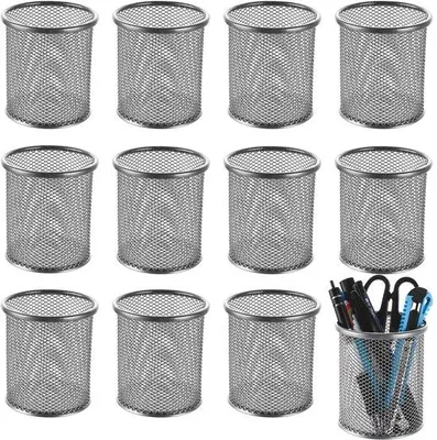 Produktbild von 12er-Metallpennenzubringer, runde Metallpennenzubringer, Büropennenzubringer für Büros und Klassenzimmer, silber