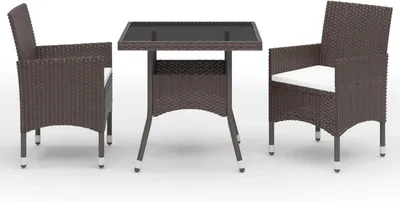 Produktbild von Bistro-Set, 3-teilig – Poly-Rattan-Tisch und -Stühle – Gehärtetes Glas – Wetterbeständig – 80x80 cm