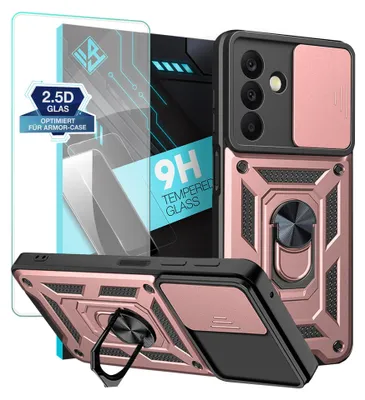 Produktbild von Armor Handyhülle für Samsung Galaxy A26 5G mit 9H Displayglas Displayschutz Kameraschutz Handy Panzer Case Cover Schutzhülle Outdoor Farbe: Rosegold