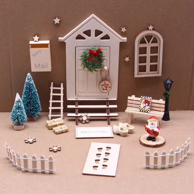Image de Kit porte lutin Noël, 30 pièces porte lutin kit complet avec lutin bois clôture chaussures échelle, bricolage cadeau Noël pour enfants
