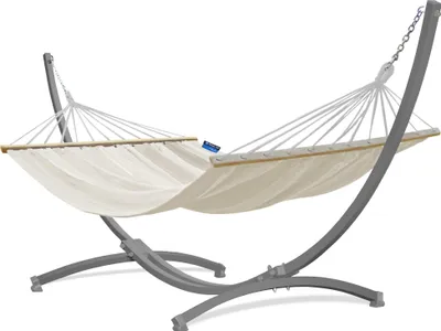 Produktbild von Potenza Outdoor Hängematte mit Gestell für 2 Personen I Stabhängematte XXL 220x160, 200kg I Grau Hängemattengestell 220kg Wetterfest