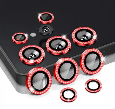 Produktbild von Kamera Linsenschutz Glas Set mit Schmucksteinen für Samsung Galaxy S25 Ultra Schutzglas Camera Linse Schutz Panzerfolie 9H Rot