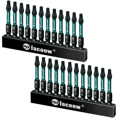 Immagine prodotto di Set di punte Torx T20, 24 pezzi, lunghezza 5,1 cm, magnetizzate, acciaio S2, resistenti agli urti