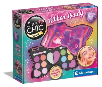 Image de Kit de maquillage pour enfants, trousse Clementoni Nœud-Papillon, palette de maquillage pour enfants, ombres à paupières, gloss, pinceaux, à partir de 6 ans