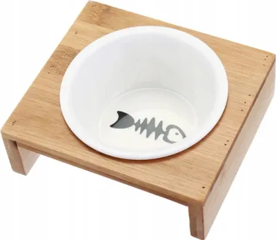 Obrázek produktu pro PETSTORY Keramická miska pro kočky s bambusovým stojanem 150 ml