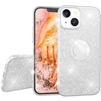 Obrázok produktu pre NALIA Glitter Ring Case pre iPhone 13, silikónové puzdro na mobilný telefón Nárazuvzdorný trblietavý kryt Bling Case Ochranný kryt s krúžkom Silver