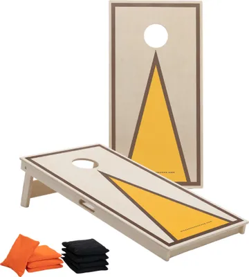 A cornhole set with two boards and bean bags, displayed on a white background.