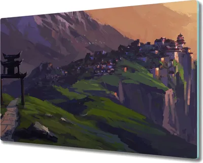 Produktbild von Coloray Hackbrett Herdabdeckplatte 80x52 cm Küchenbrett Kochplattenabdeckung Schneidebrett - Malerei Stadt Berg
