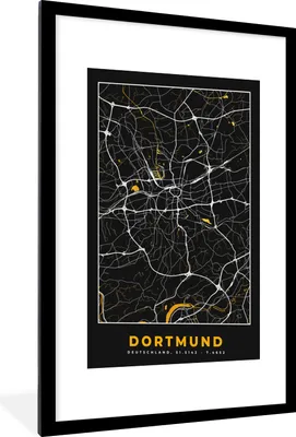 Produktbild von MuchoWow® Gerahmtes Poster Dortmund - Gold - Deutschland - Karte - Stadtplan 60x90 cm - Poster mit Schwarzem Bilderrahmen Wandposter Rahmen Foto Bilder - Dekoration - Wandposter Wohnzimmer - Hochwertig
