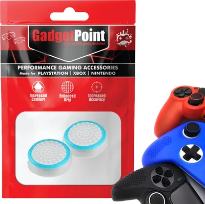 Immagine prodotto di Thumbgrips - Thumbgrips per PlayStation, PS5, Xbox X/S, One e Switch Pro Controller - Thumbgrips da gioco - Thumbstick antiscivolo ad alte prestazioni - Accessori di protezione - Bianco/Azzurro -
