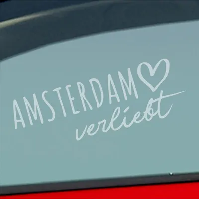 Produktbild von Auto Aufkleber Amsterdam verliebt Holland Herz Stadt Heimat Liebe Car 19x7 cm Milchglas Sticker Heckscheibenaufkleber