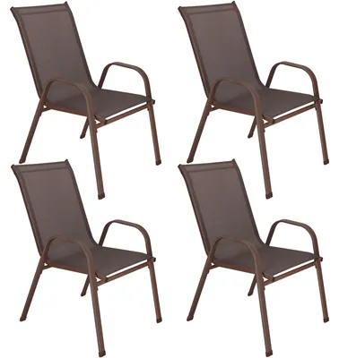 Image de Lot de 4 chaises de jardin Springos® – Chaises empilables avec accoudoirs, résistantes aux intempéries, empilables, en Textilene, structure métallique, pour terrasse et jardin – Marron